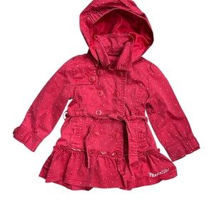 Mexx Hot Pink Girls Polka Dot Raincoat Sz 9-12M‎ Ruffle Lined Pockets Hooded